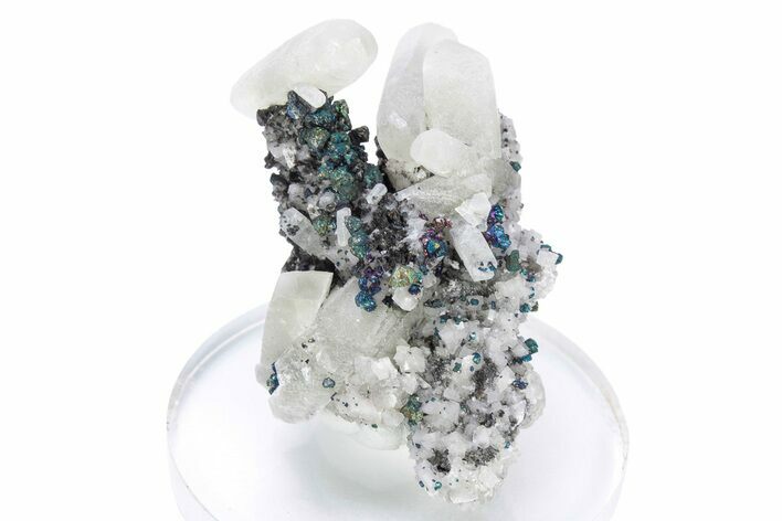 Calcite and Iridescent Chalcopyrite on Dolomite - Missouri #241814